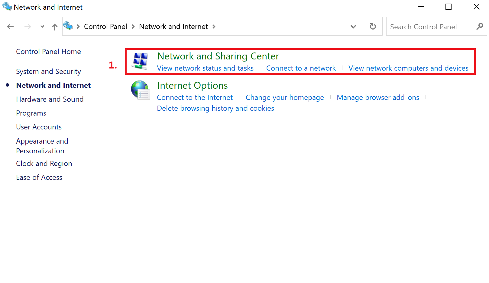 Step2.Click Network and Sharing Center