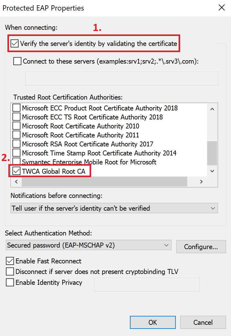 Step 8. In the Protected EAP Properties window: