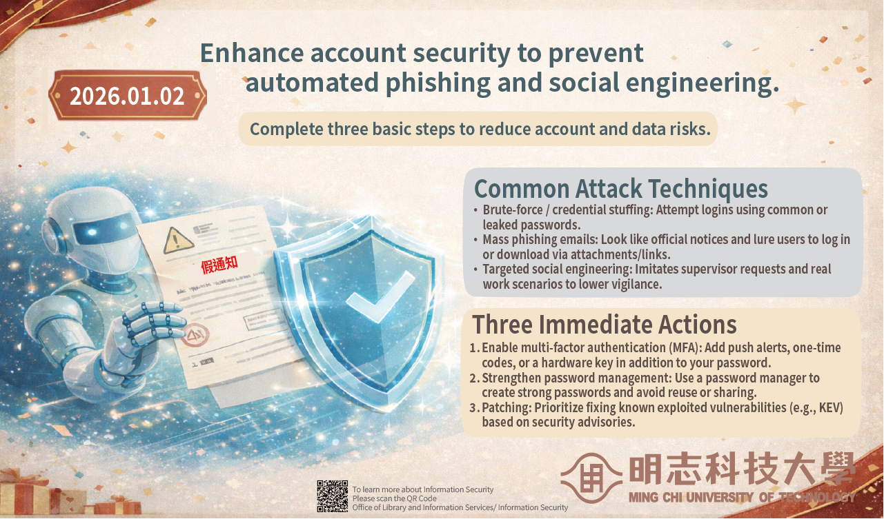 【Information Security Advocacy】Enhance account security to prevent automated phishing and social engineering(Open new window/png file)Image