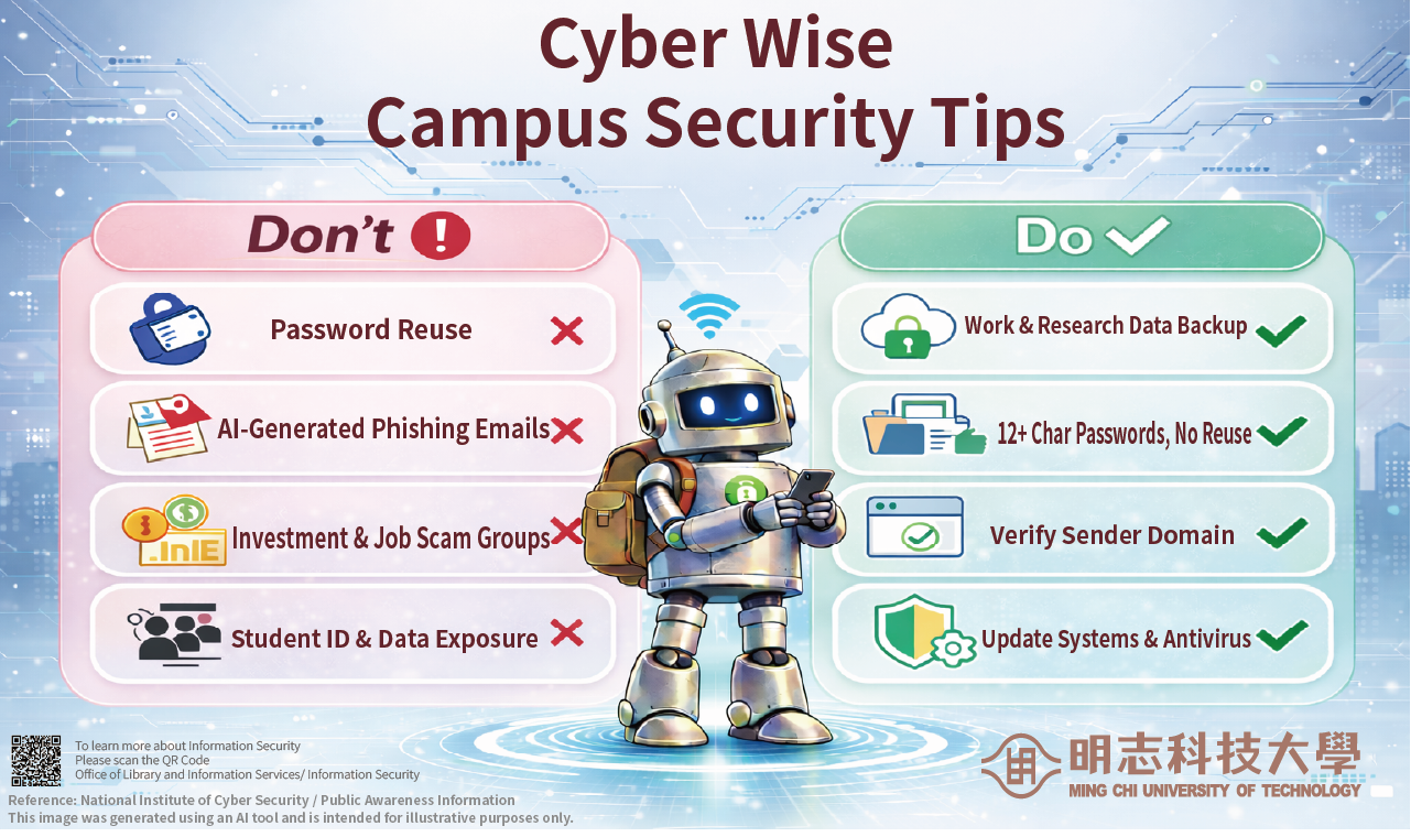 【Information Security Advocacy】Cyber Wise Campus Security Tips(Open new window/png file)Image